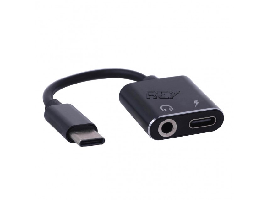 Adaptador Audio USB C Hembra / Jack 3,5 Hembra a USB Tipo C Macho Negro