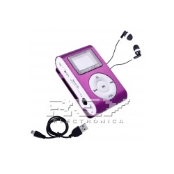 Reproductor MP3 CLIP Pantalla LCD radio FM MORADO + Auricular+C