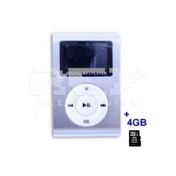 Reproductor MP3 CLIP Pantalla LCD radio FM PLATA + 4Gb MicroSD
