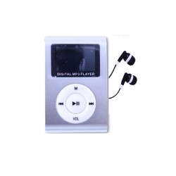 Reproductor MP3 CLIP Pantalla LCD radio FM PLATA + Auricular