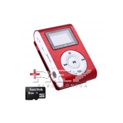 Reproductor MP3 CLIP Pantalla LCD radio FM ROJO + 8Gb MicroSD
