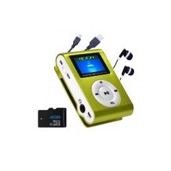 Reproductor MP3 CLIP Pantalla LCD radio FM VERDE + Auricular+USB
