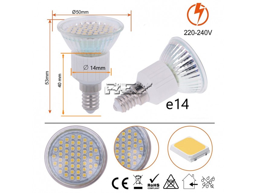 Bombilla Foco LED E14 Bajo Consumo 3200k 48 LED 3528 SMD