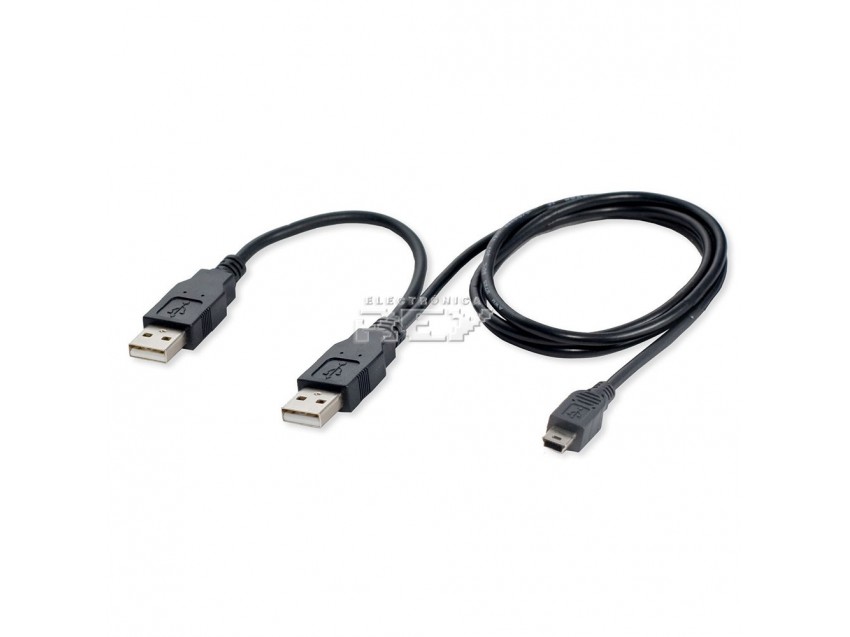 Cable Mini USB a Doble USB 2.0 Negro 1 Metro