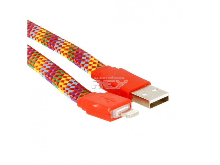 Cable Plano Compatible iPhone iPad iPod Datos-Carga Multicolor 1m Rojo