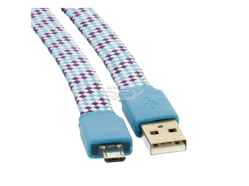 Cable Universal Plano USB a Micro USB Cordón Trenzado Azul Multicolor