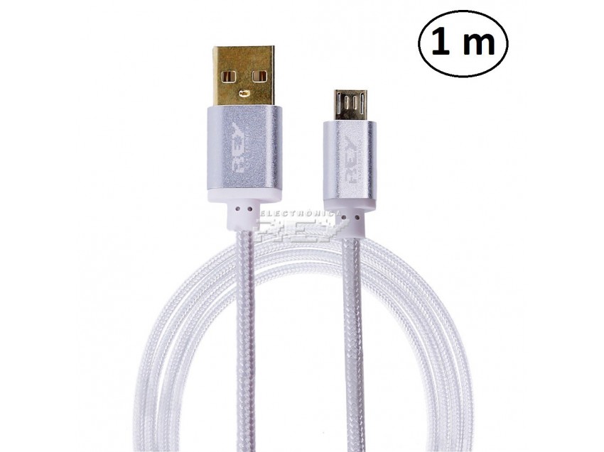 Cable Nylón Trenzado USB a MICRO USB 1 Metro Conectores Bañados Oro
