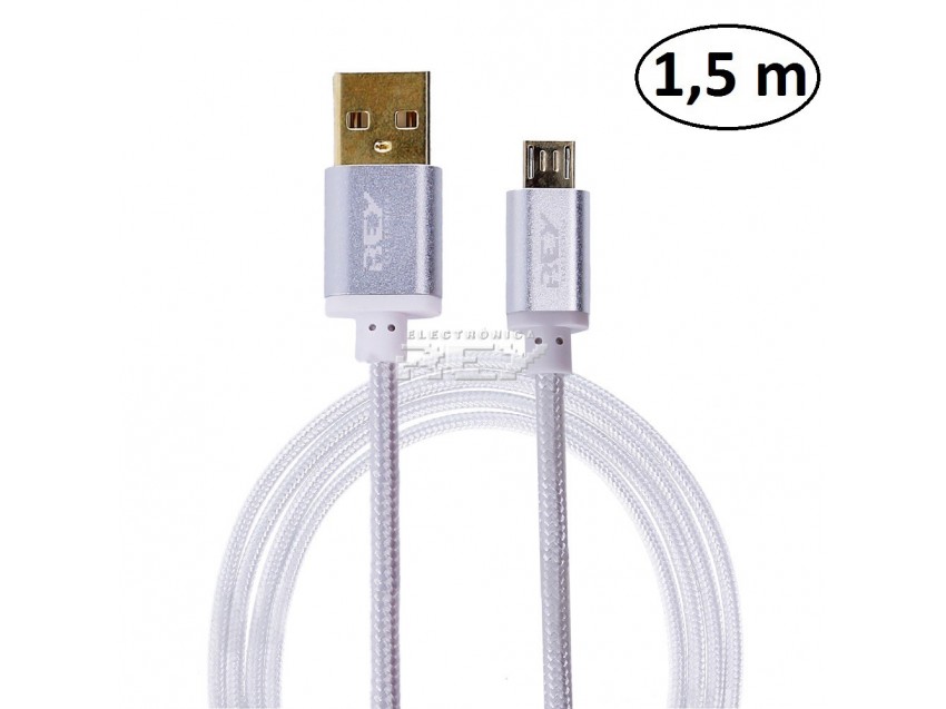 Cable Nylón Trenzado USB a MICRO USB 1,5 M.Conectores Bañados Oro