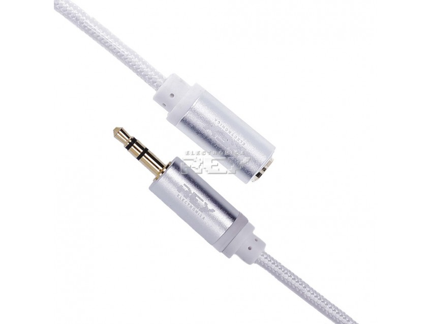 Cable Audio Trenzado Nylón JACK Macho a JACK Hembra 0,5 metros
