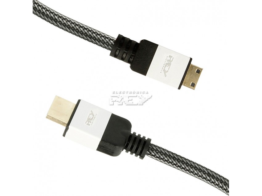 Cable Trenzado HDMI Macho a MINI HDMI Macho Conectores Bañados Oro 1,5 mtr