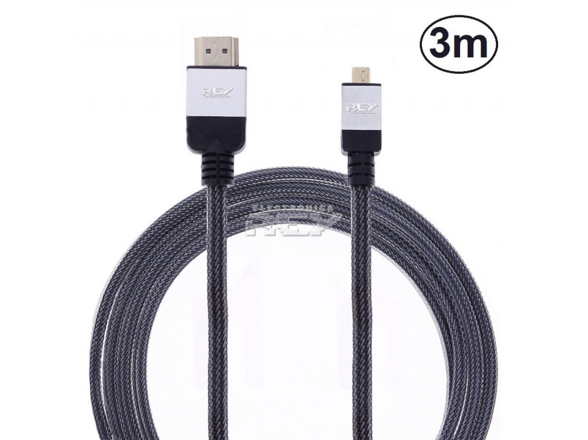 Cable Trenzado HDMI Macho a MICRO HDMI Macho Conectores Bañados Oro 3 m