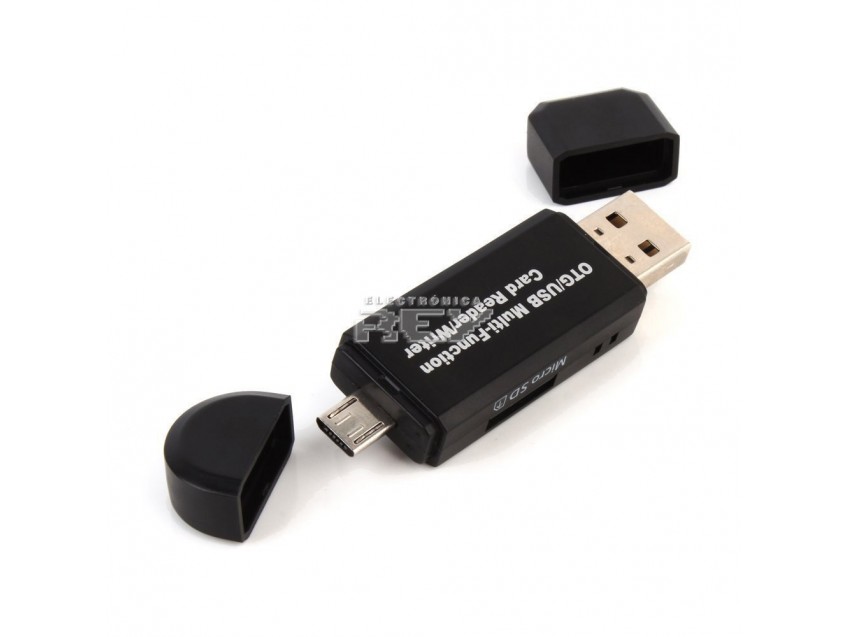 Adaptador USB a Micro USB Lector Tarjetas SD / Micro SD hasta 64 GB Negro