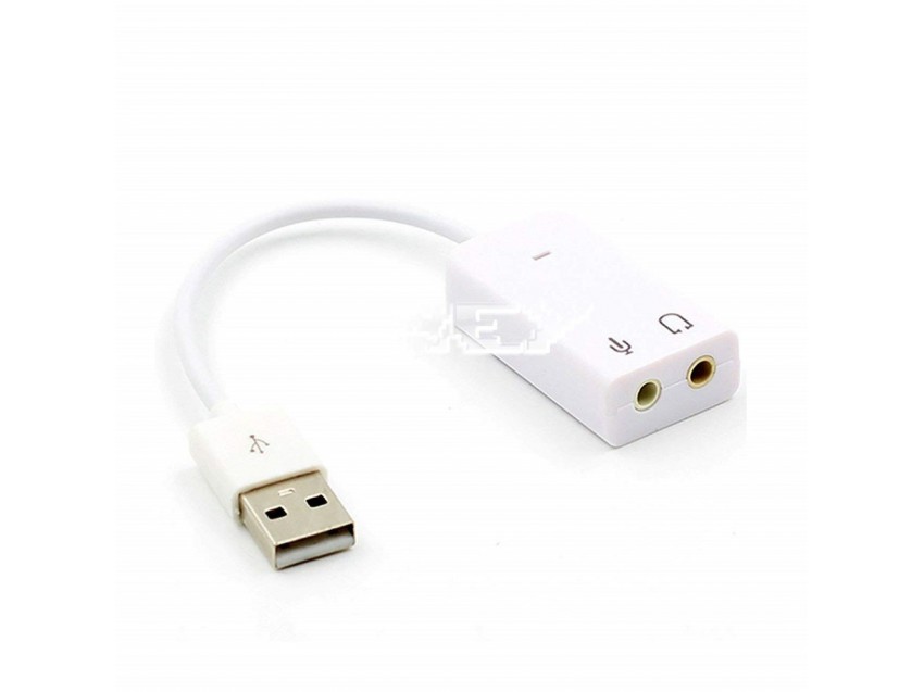 Adaptador Conversor USB 2.0 Tarjeta Sonido Audio PC Jack 3,5mm Blanco