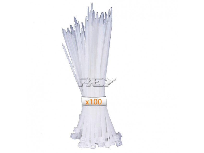 Paquete Bridas Cables Alta Calidad Nailon Multiusos 3,6x200mm 100 Piezas BLANCAS