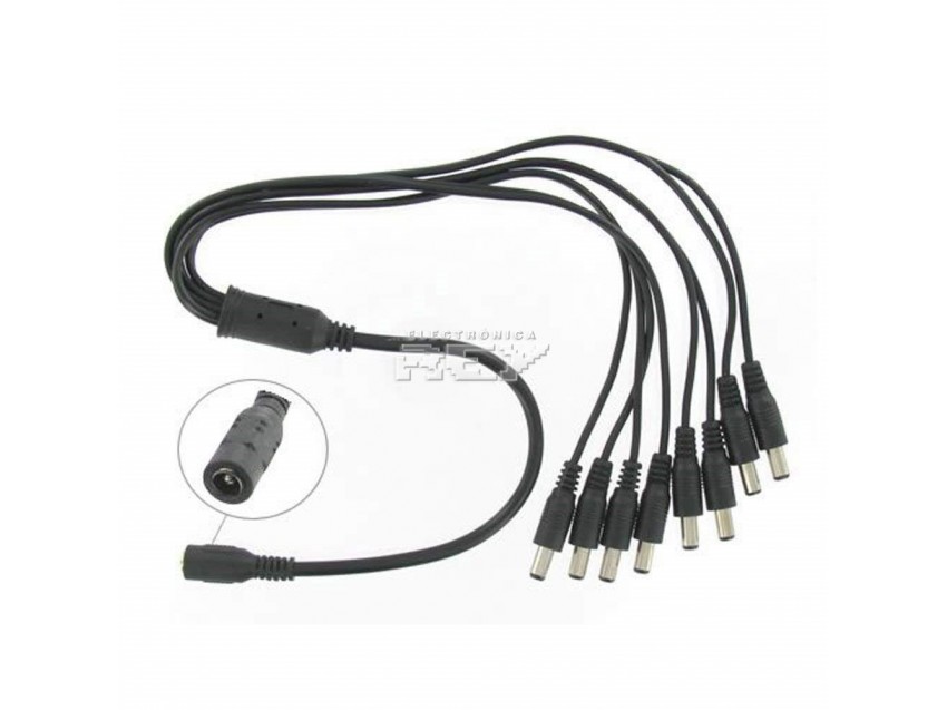 Cable Divisor Corriente DC CCTV 1 Hembra a 8 Machos 5,5 x 2,1 mm