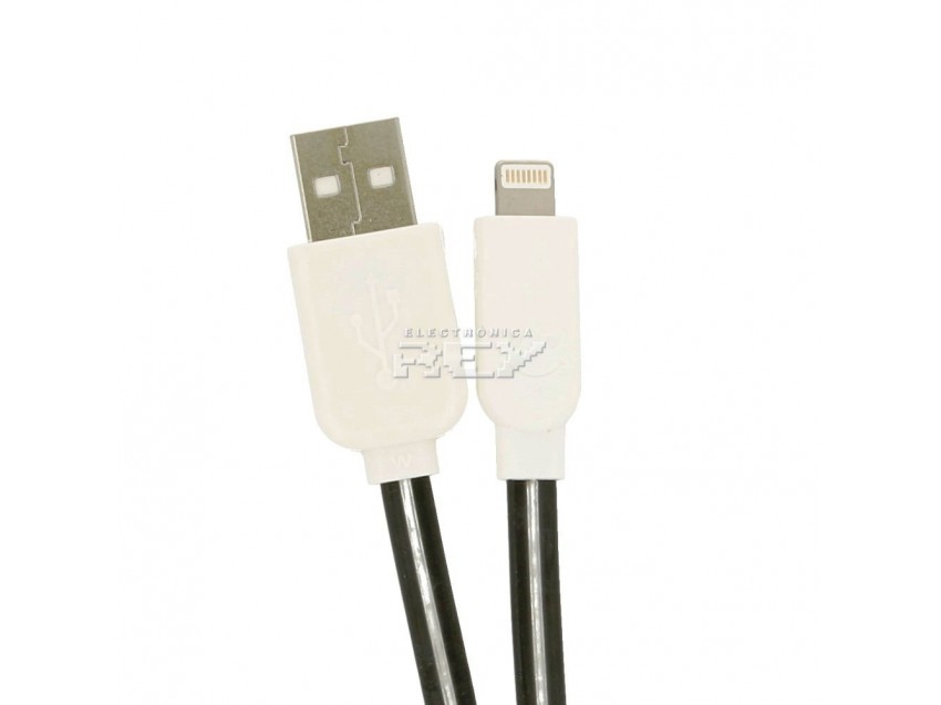 Cable Plano Compatible iPhone iPad iPod Datos-Carga Lila Negro 1m
