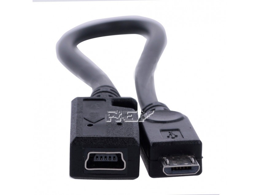Cable Mini USB Hembra a MicroUSB Macho Adaptador 20 cm Carga Datos Negro