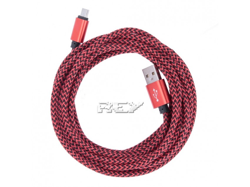 Cable USB Macho a MicroUSB Macho Nailon Trenzado Negro - Rojo 3 metros