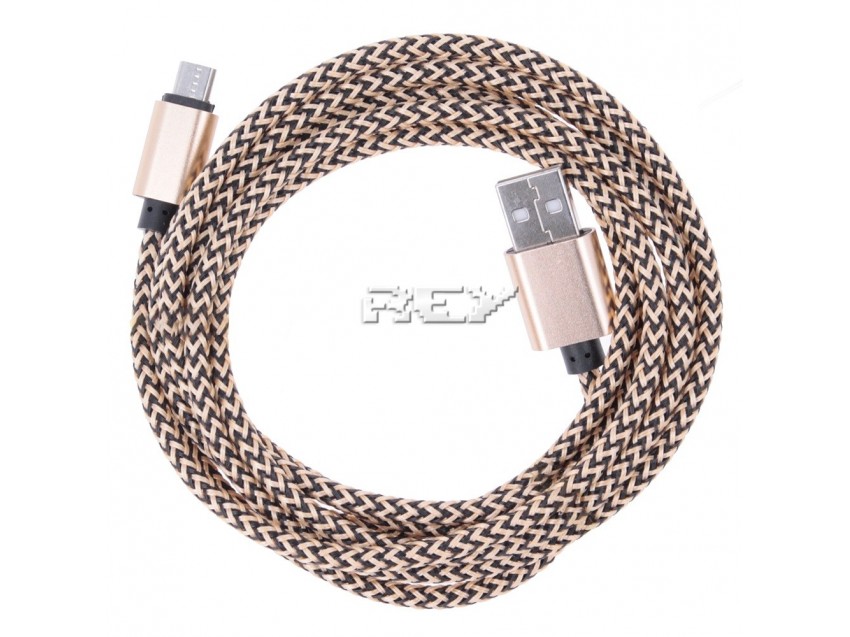 Cable USB Macho a MicroUSB Macho Nailon Trenzado Negro - Dorado 3 metros