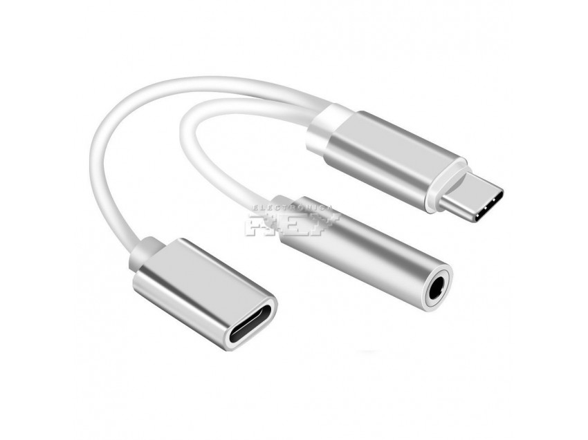Adaptador USB Tipo C a Jack Hembra / USB Tipo C Hembra Blanco / Plateado