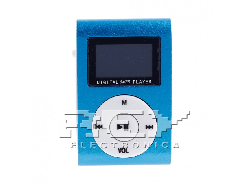 Reproductor MP3 CLIP Pantalla LCD Color Azul