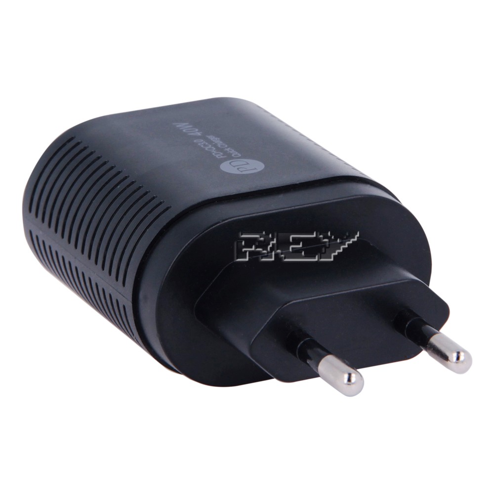 Cargador Pared Doble Puerto USB Tipo C Carga Rápida 40W Negro