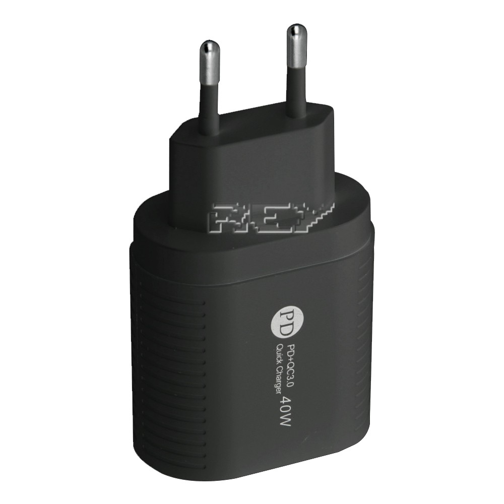 Cargador Pared Doble Puerto USB Tipo C Carga Rápida 40W Negro