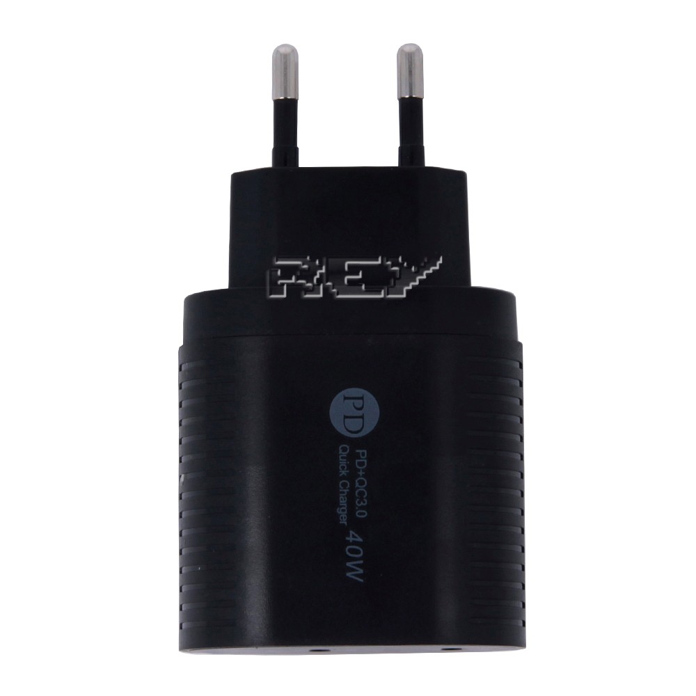 Cargador Pared Doble Puerto USB Tipo C Carga Rápida 40W Negro