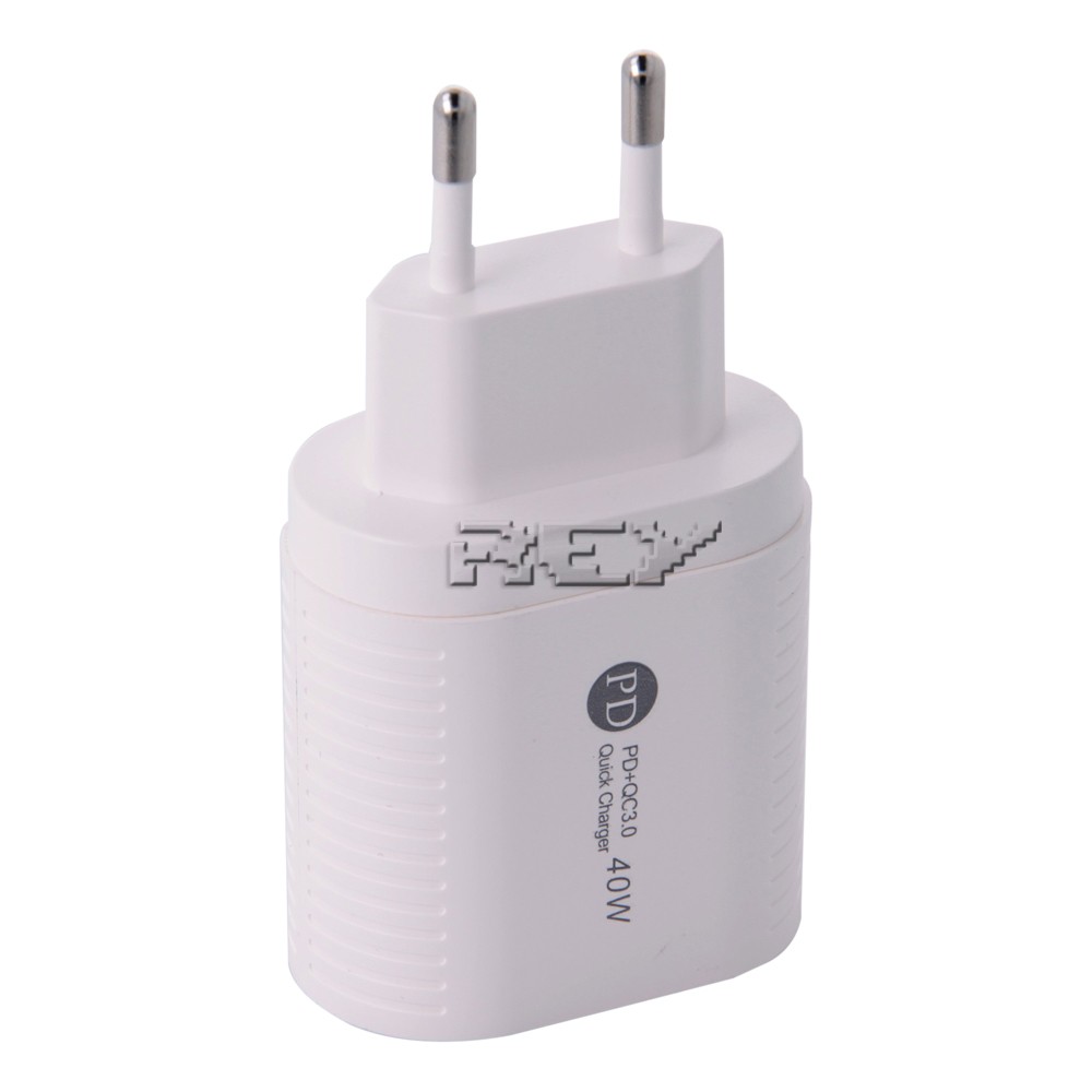 Cargador Pared Doble Puerto USB Tipo C Carga Rápida 40W Blanco