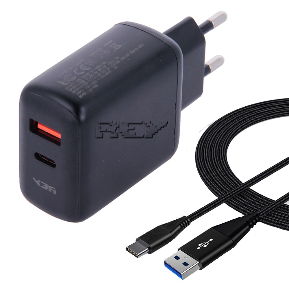 Cargador Pared Doble USB y USB Tipo C Carga Rápida hasta 45W Negro