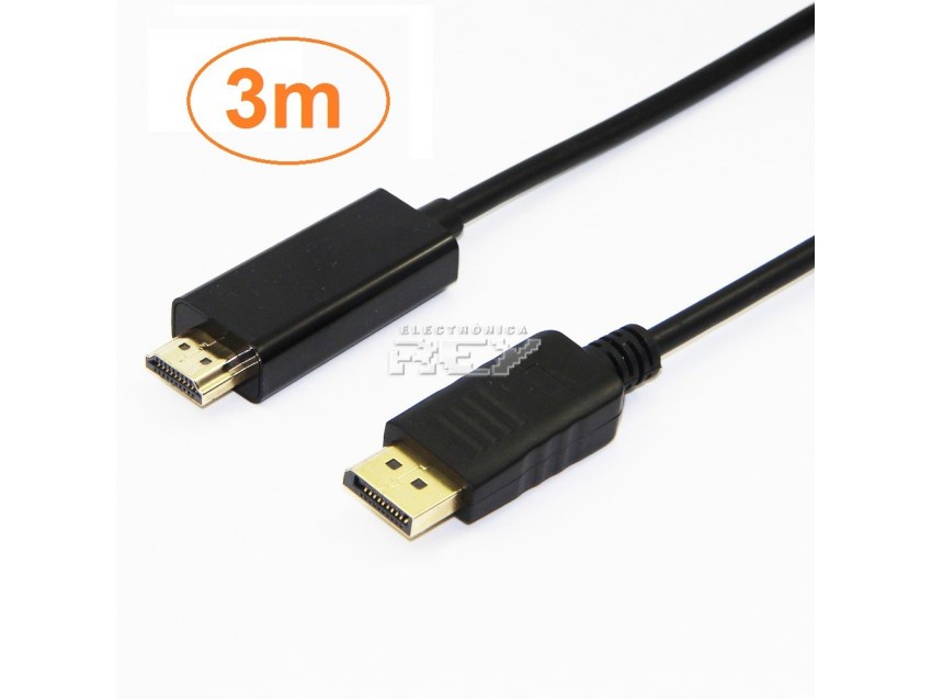 Cable DP (DisplayPort) Macho a HDMI Macho Dorados 4k Full HD 3 m
