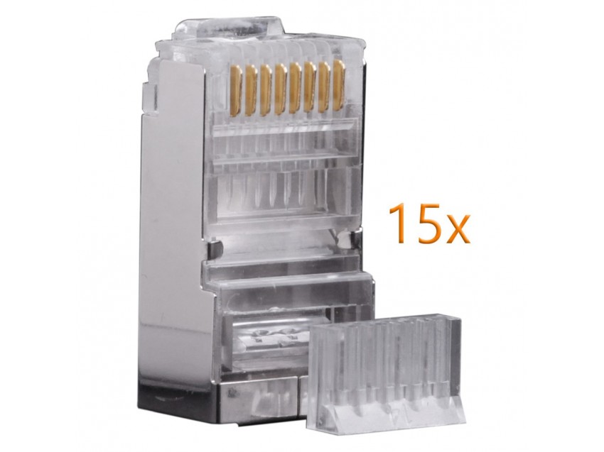 15x Fichas Conectores Ethernet RJ45 Blindados Red Revestimiento Metálico