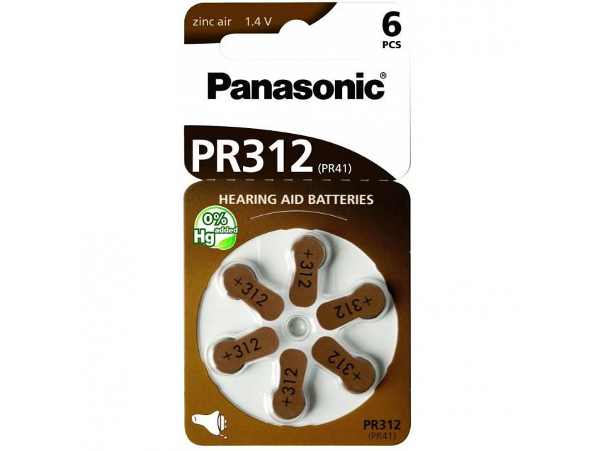 Pack 6 Pilas Boton Marron PANASONIC 312 PR41 de 1,4V