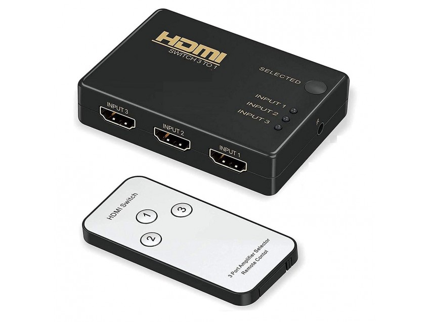 HDMI Switch 3 en 1 Full HD 1080p con Mando a Distancia
