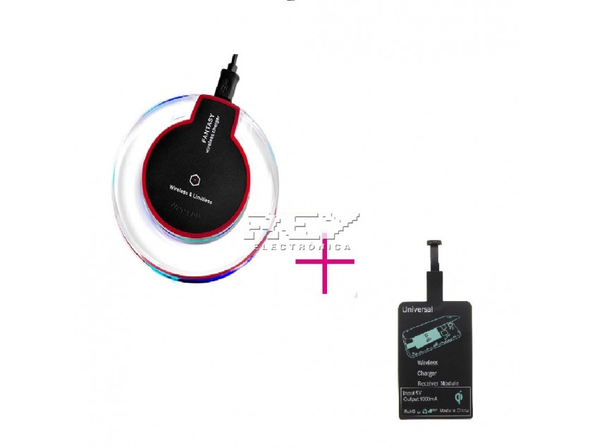 Cargador Inalámbrica Qi para Móvil Negro Rojo + Adaptador Carga Negro