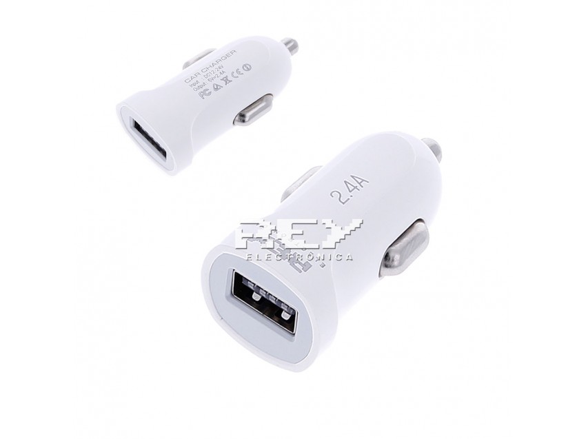 Cargador Encendedor Coche 12V-24V 2400mAh Blanco más Cable USB 3.1