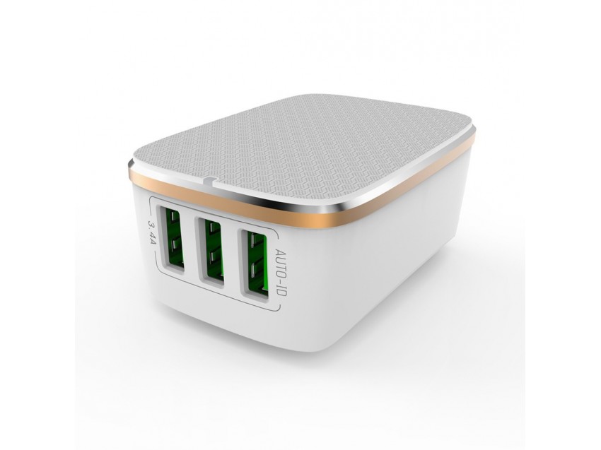 Cargador Pared 3 USB 3.4 A Rápido + Cable USB C
