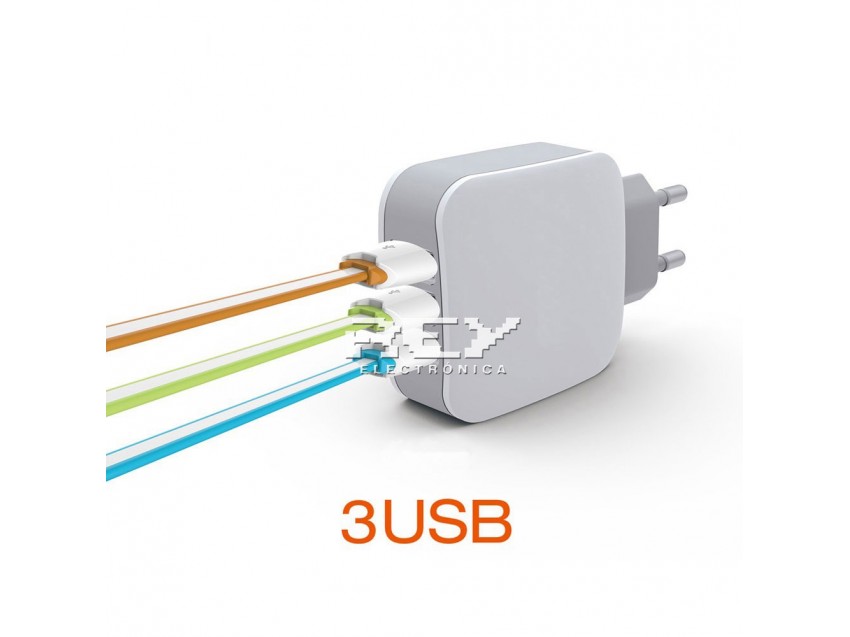 Cargador Pared Multipuerto Triple 3 USB Adaptador 3.4A + Cable Lightning