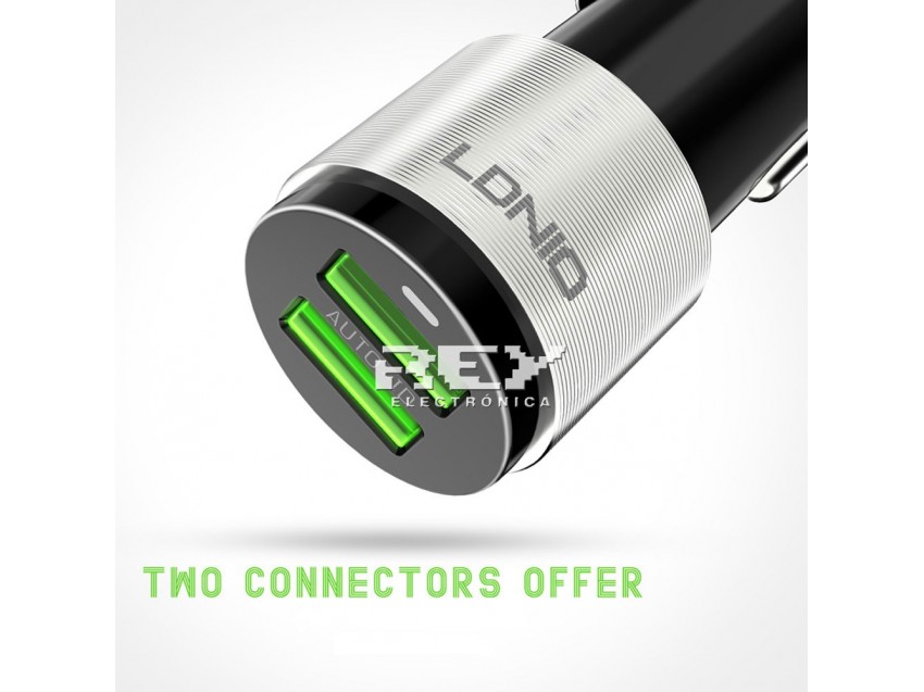 Cargador Mechero Coche 2 USB Multipuerto 4.2 NEGRO Embellecedor Acero + Cable Lightning